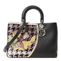 Christian Dior Smooth Calfskin Sequin Houndstooth Embroidered Medium Diorissimo Black