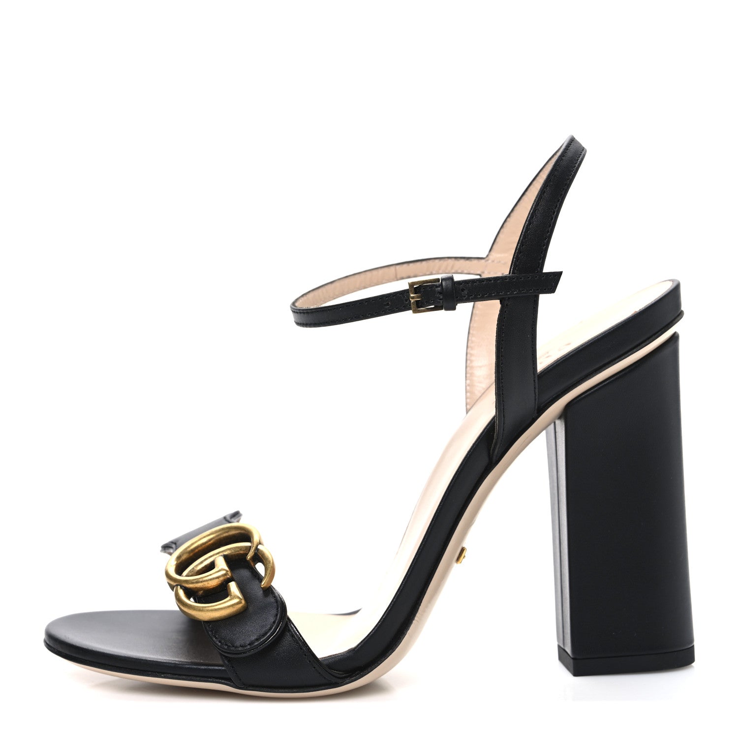 Gucci Lifford Calfskin GG Marmont Ankle Wrap 105mm Sandals 37 Black