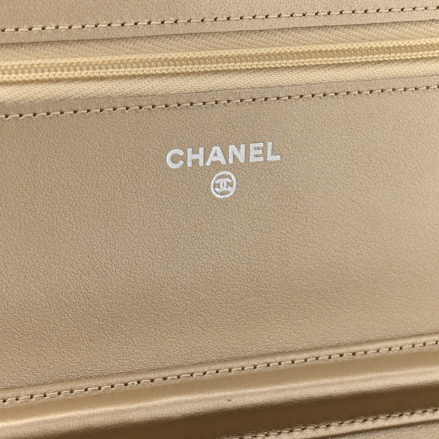 Chanel Metallic Lambskin Quilted Wallet On Chain WOC Gold Black