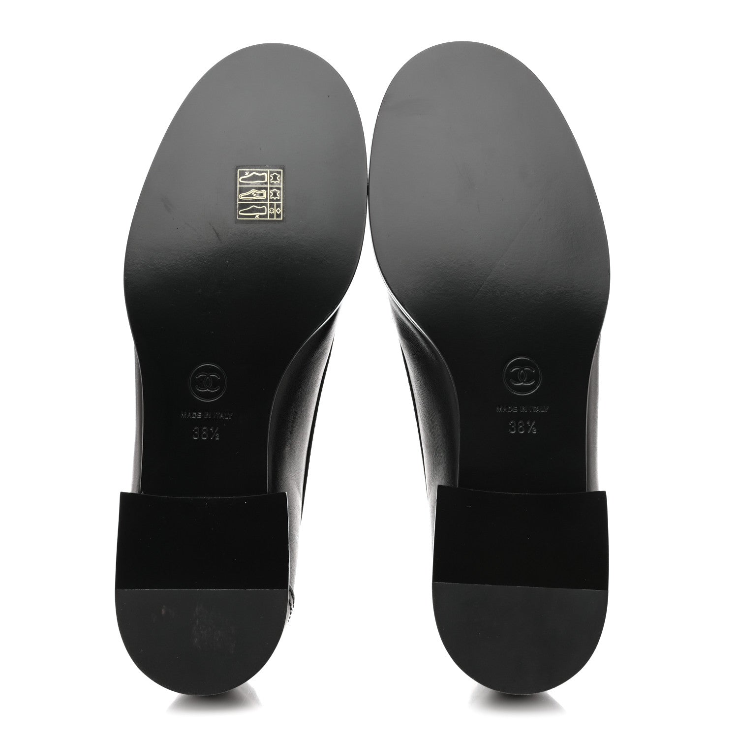 Chanel Shiny Calfskin Metal CC Mocassin Loafers 38.5 Black
