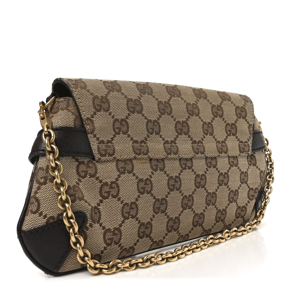 Gucci Monogram Horsebit Clutch Dark Brown