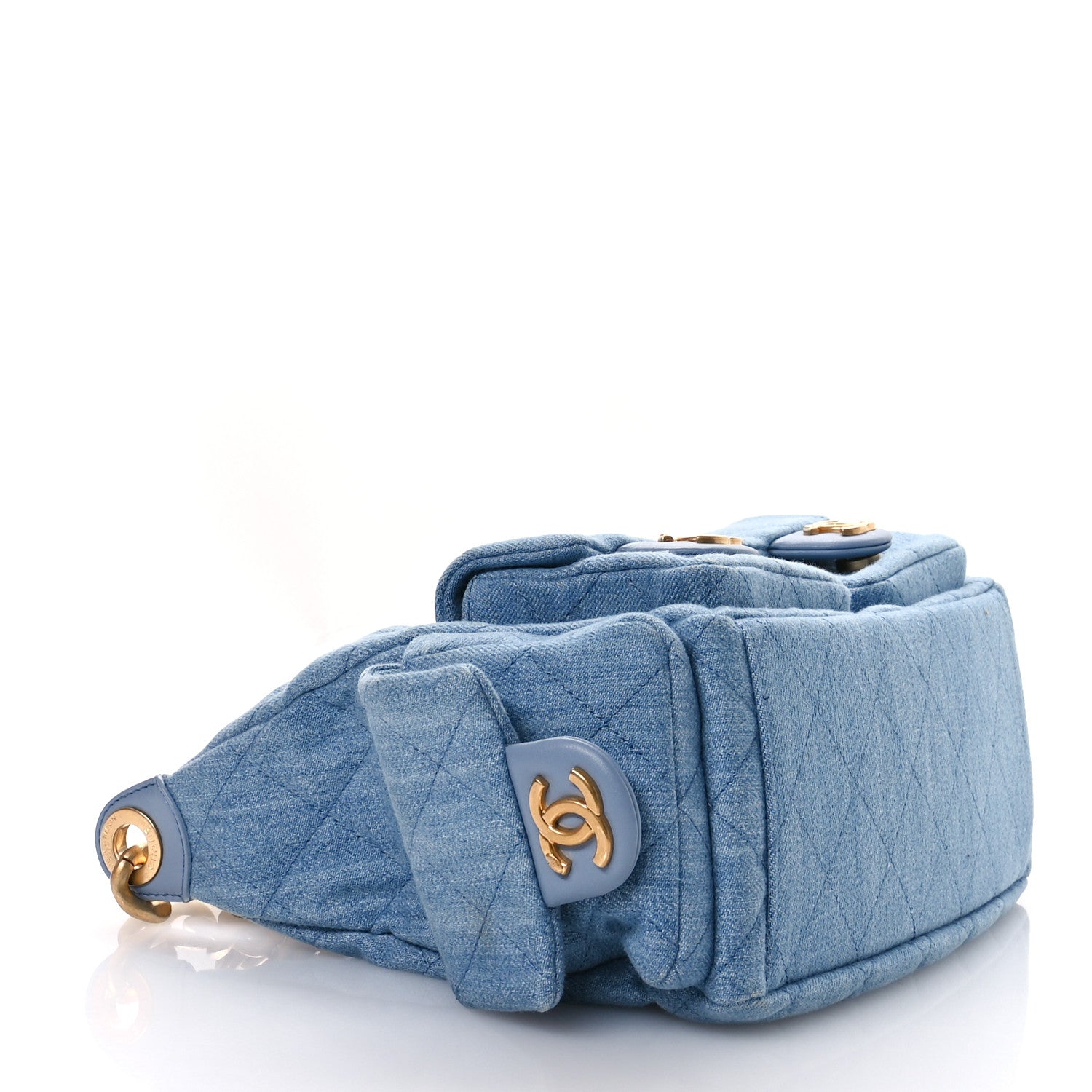 Chanel Washed Denim Quilted Cargo Large Hobo Light Blue