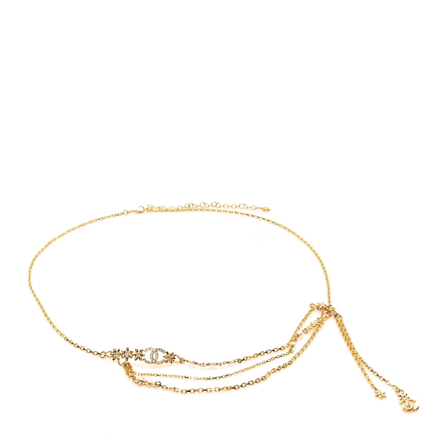 Pearl Crystal CC Flower Chain Belt 85 34 Gold Pearly White
