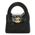Chanel Shiny Lambskin Quilted Mini Kelly Bag Charm Black