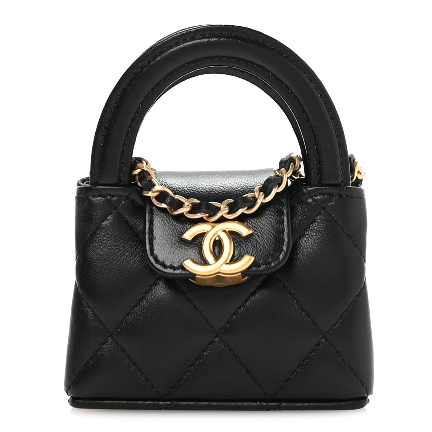 Chanel Shiny Lambskin Quilted Mini Kelly Bag Charm Black