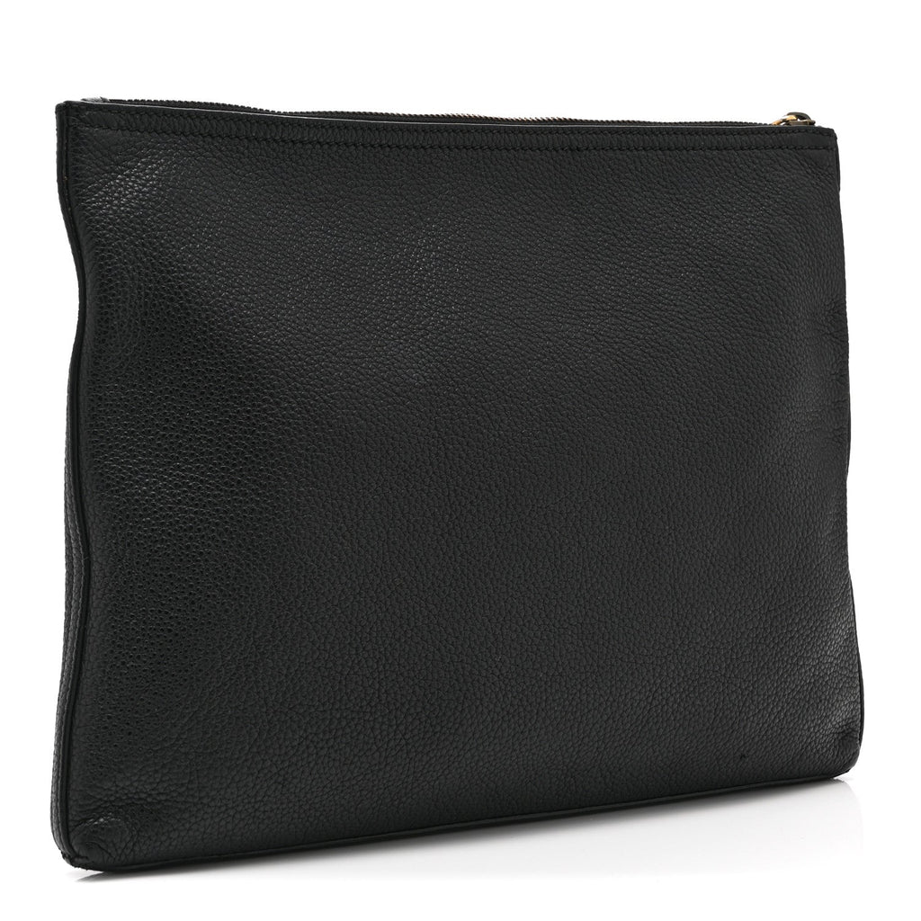 Gucci Pebbled Calfskin Medium Logo Portfolio Clutch Black