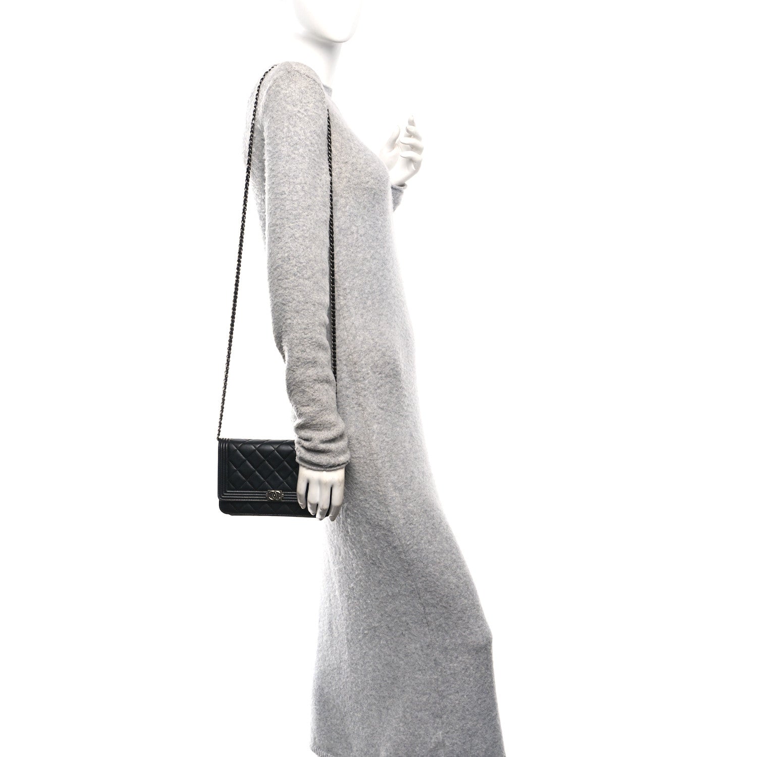 Chanel Lambskin Quilted Boy Wallet On Chain WOC Black