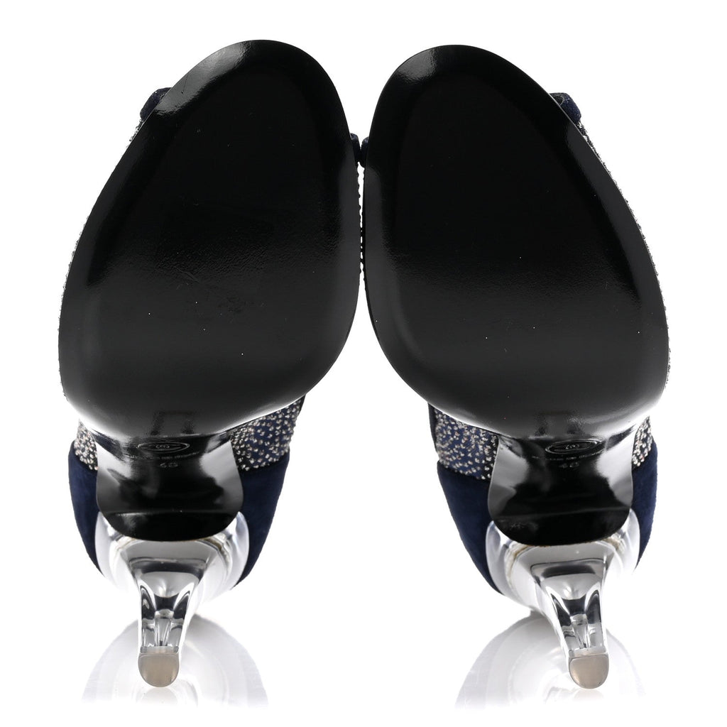 Mesh Crystal Open Toe Ankle Boots 40 Navy