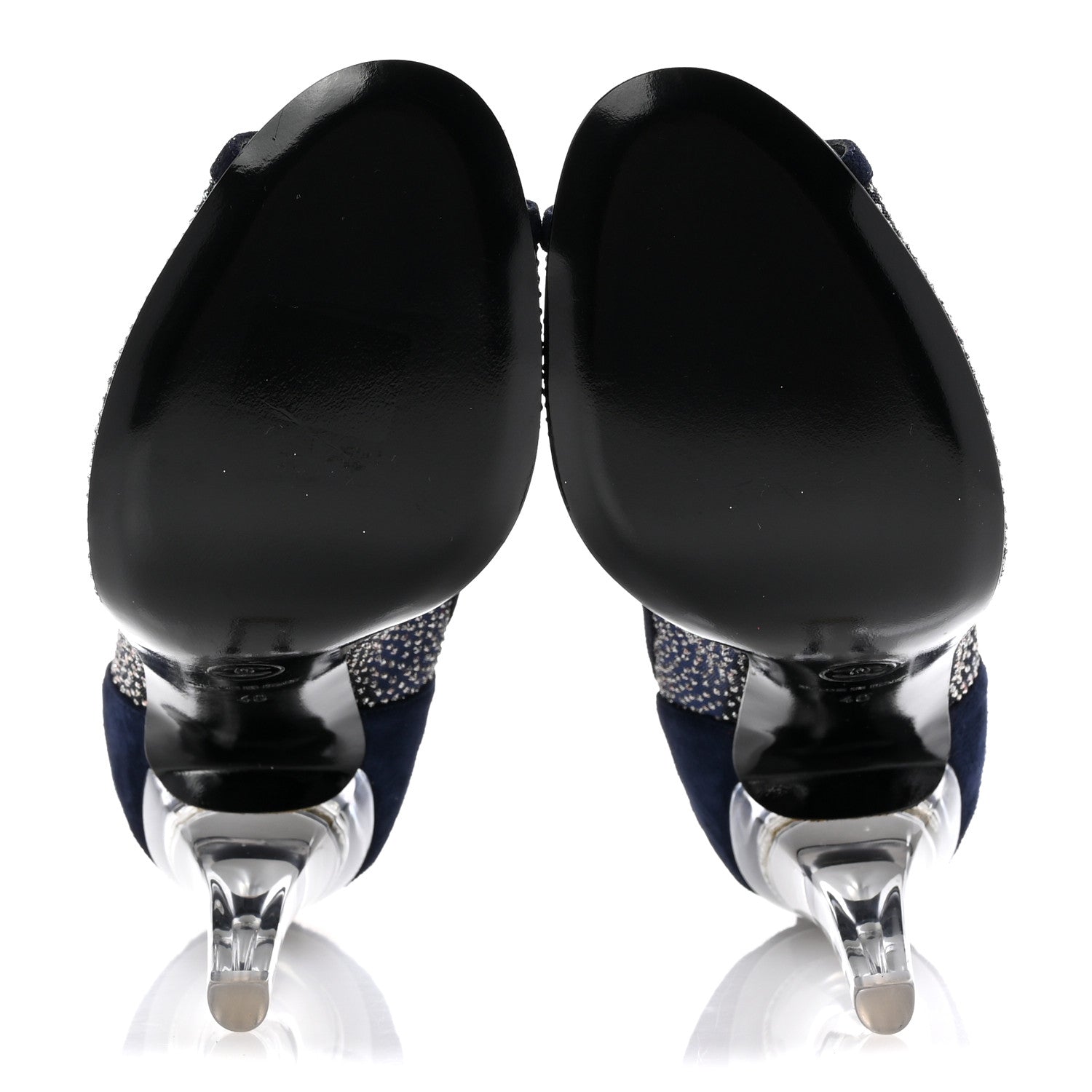 Mesh Crystal Open Toe Ankle Boots 40 Navy