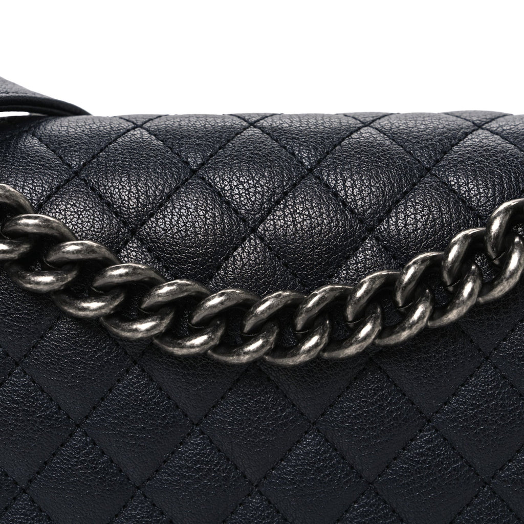 Chanel Goatskin Quilted Patent Medium Duo Boy Flap Black