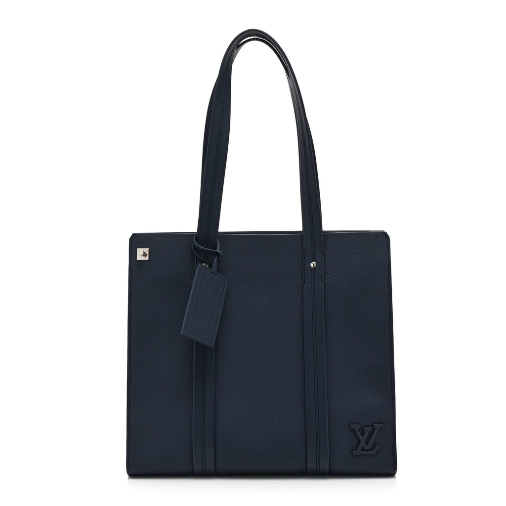 Louis Vuitton Grained Calfskin LV Aerogram Tote Navy