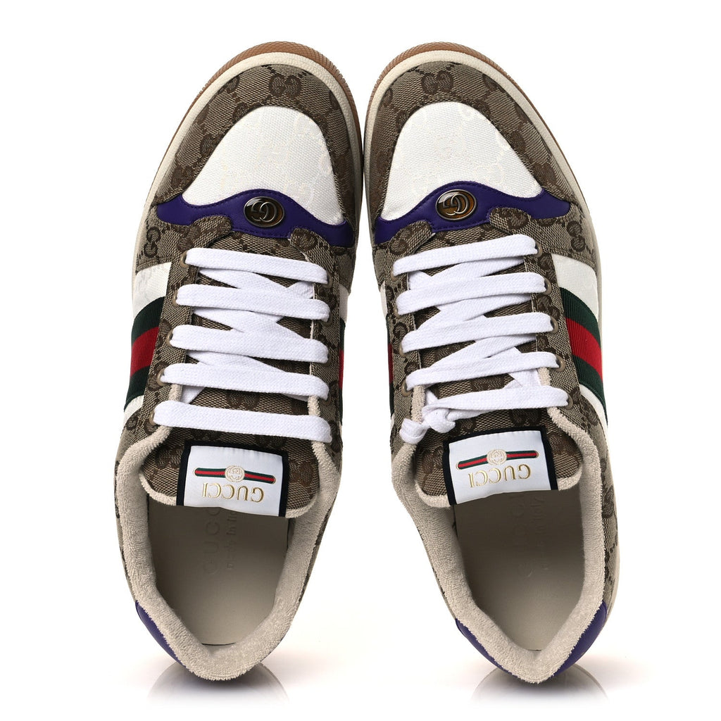 Gucci Calfskin Lame GG Monogram Web Mens Screener Sneakers 10