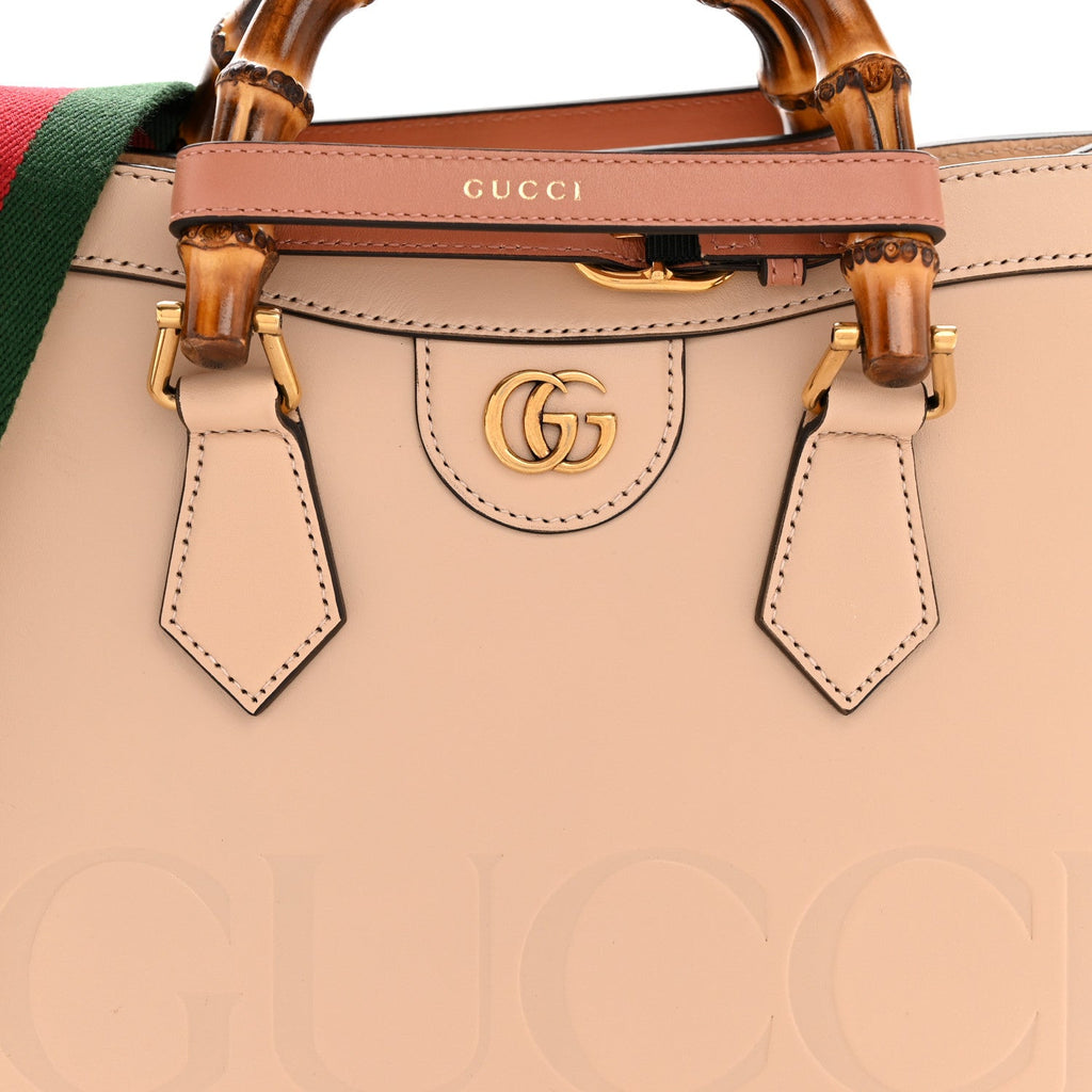 Gucci Calfskin Gucci Embossed Small Diana Tote Bag Pink
