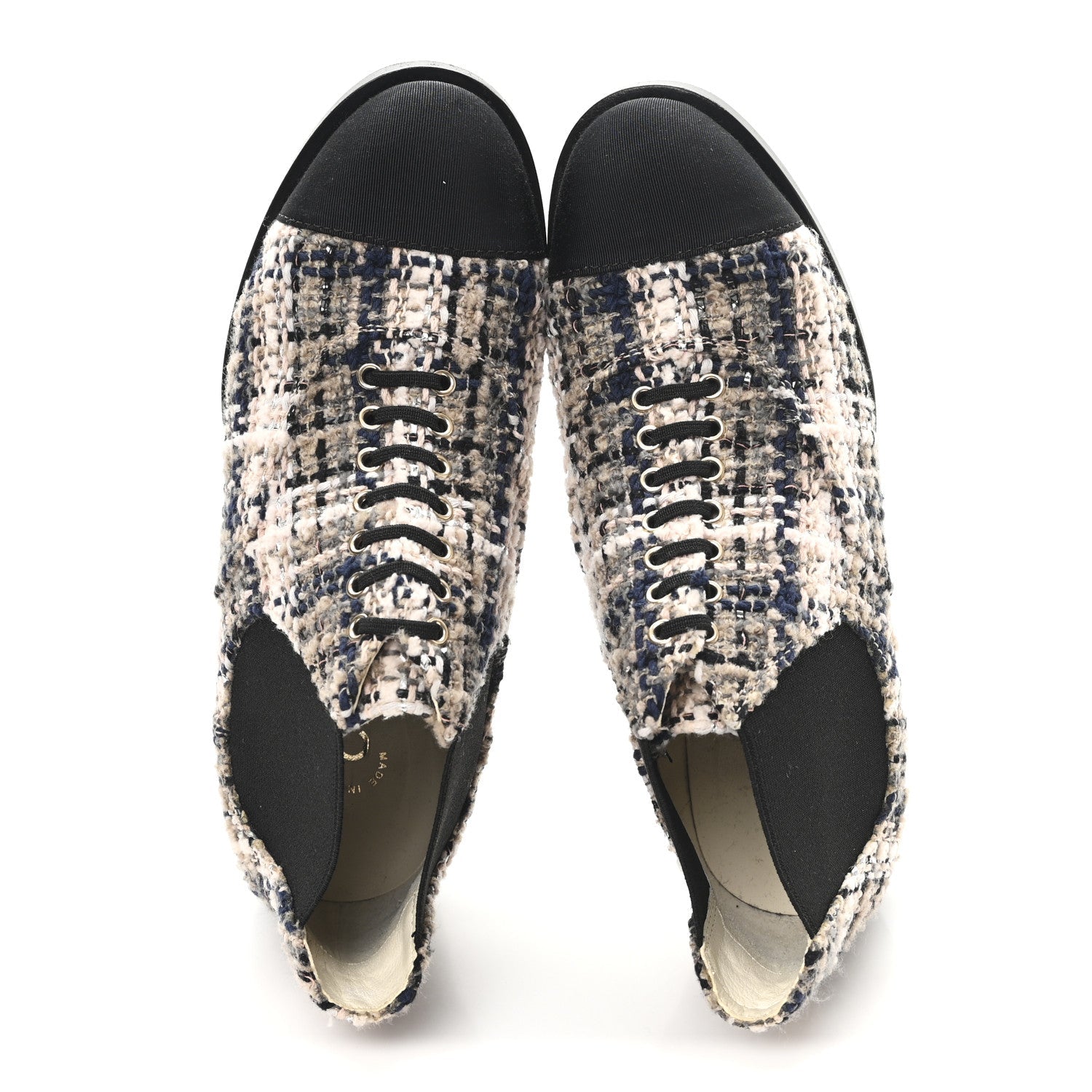 Chanel Tweed Calfskin Pearl Combat Short Boots 36 Beige Pink Black