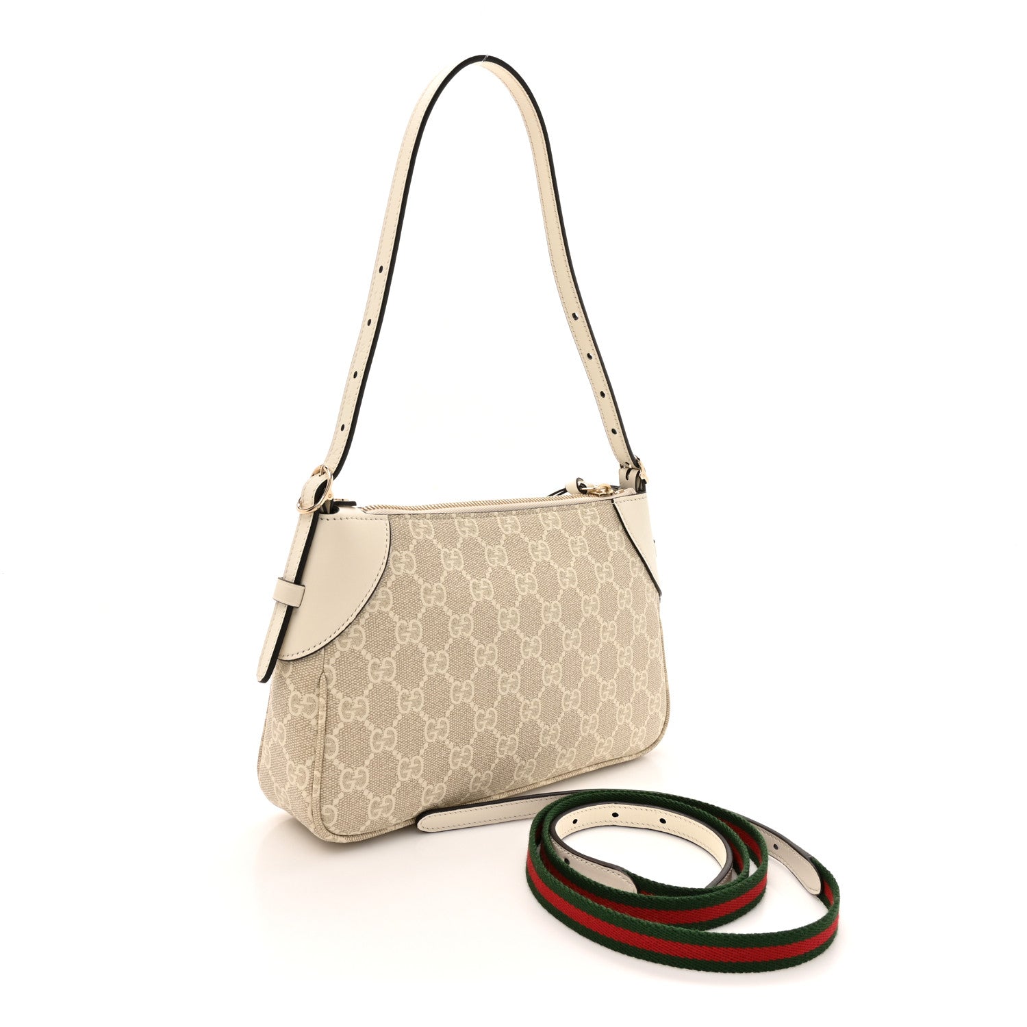 Gucci GG Supreme Monogram Textured Calfskin Small Emblem Shoulder Bag Beige Mystic White