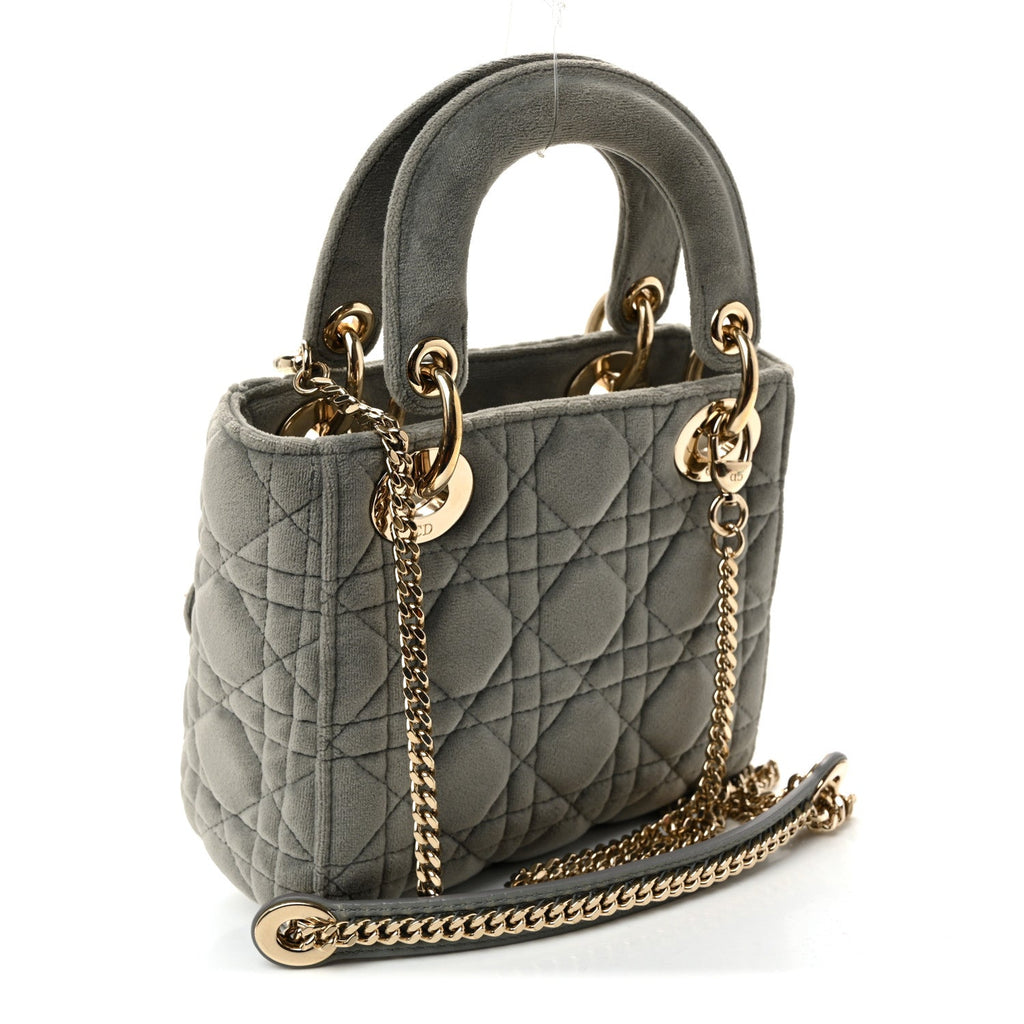 Christian Dior Velvet Mini Lady Dior Gray