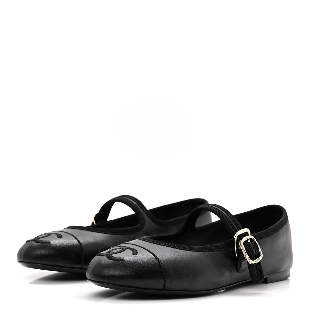 Lambskin Mary Jane Flats 37.5 Black
