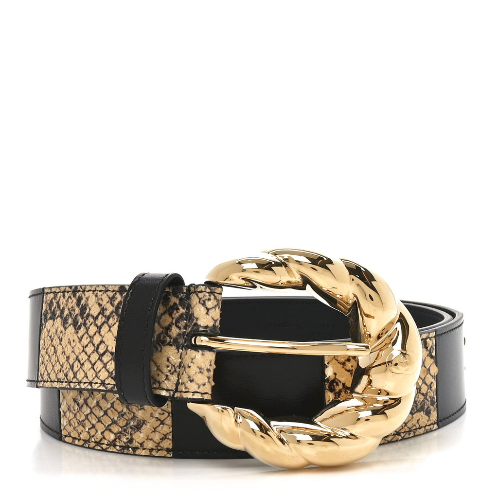 Gucci Ciny Calfskin Lux Snakeskin Torchon 95 38 Belt Black