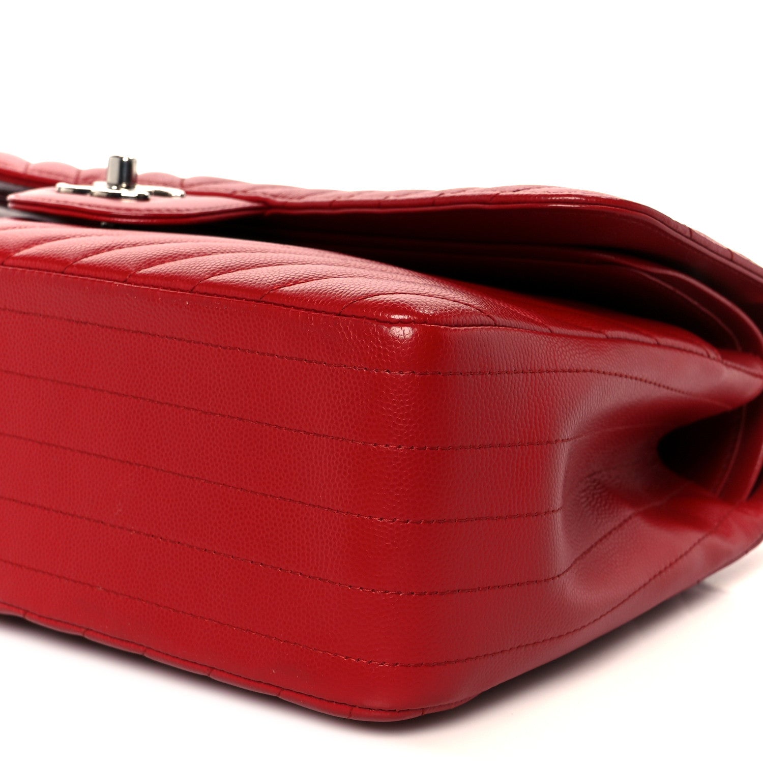 Chanel Caviar Chevron Quilted Jumbo Double Flap Dark Red