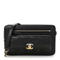 Chanel Lambskin Quilted Front Pocket Clutch With Chain Black