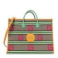 Gucci Fabric Embroidered Capri Striped Tote Bag Yellow