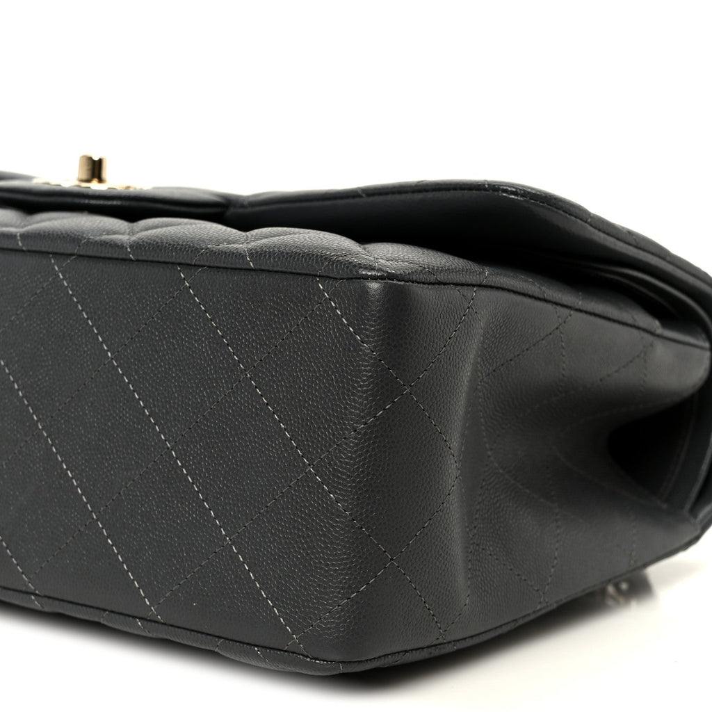 Chanel Caviar Quilted Jumbo Double Flap Dark Grey