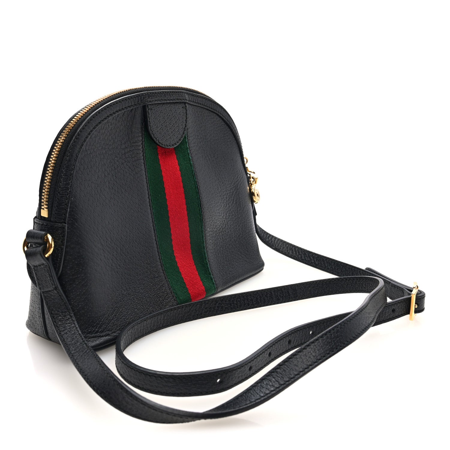 Gucci Calfskin GG Web Small Ophidia Dome Shoulder Bag Black