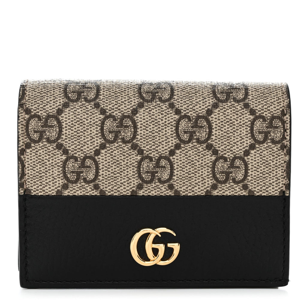 Gucci Dollar Calfskin GG Supreme Monogram GG Marmont Card Case Black Beige Ebony