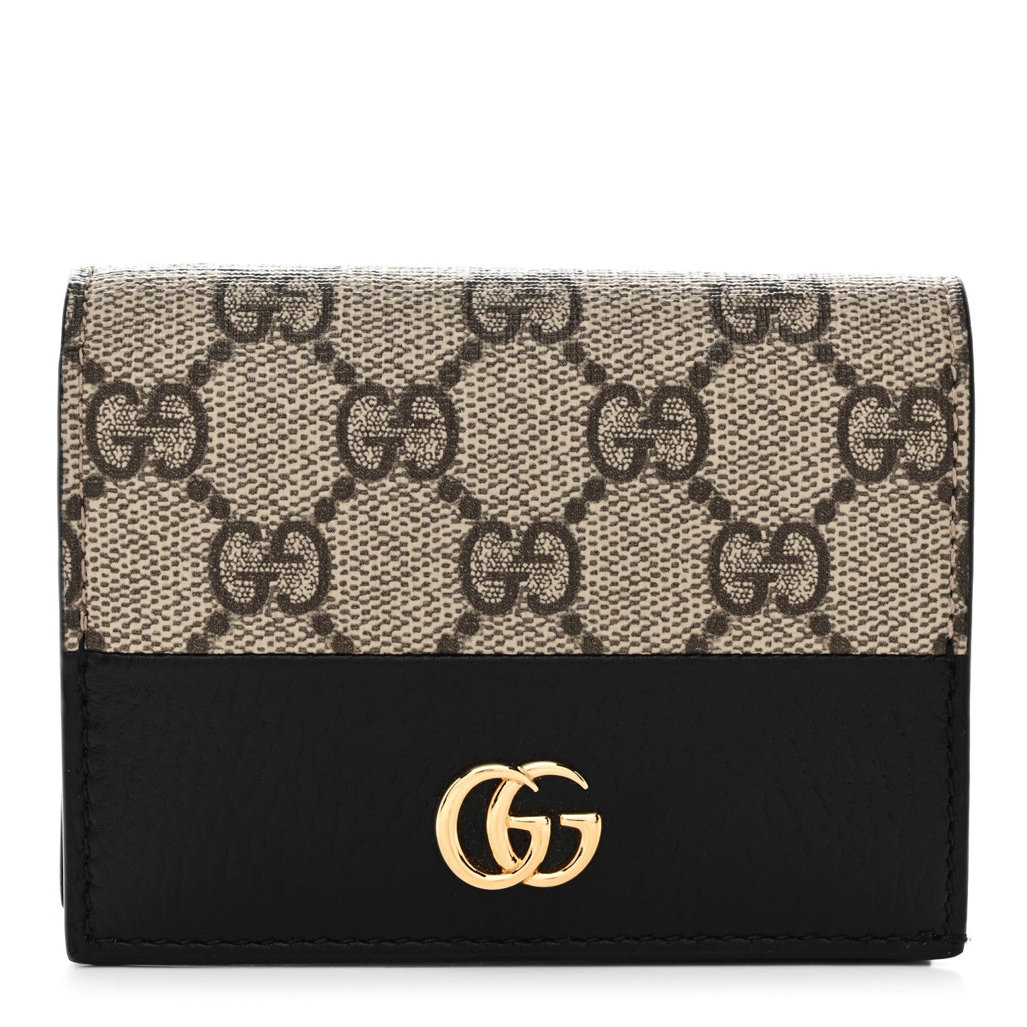 Gucci Dollar Calfskin GG Supreme Monogram GG Marmont Card Case Black Beige Ebony