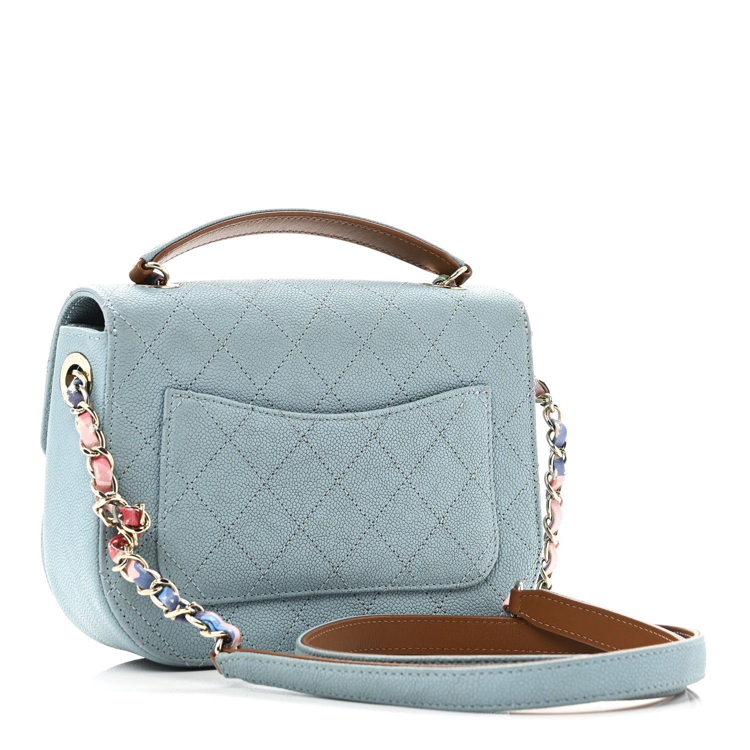 Chanel Grained Calfskin Quilted Small Cuba Top Handle Flap Blue