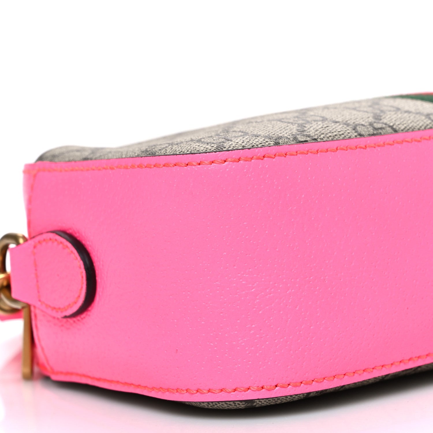 Gucci GG Supreme Monogram Textured Dollar Calfskin Web Ophidia Small Crossbody Bag Beige Ebony Fuchsia
