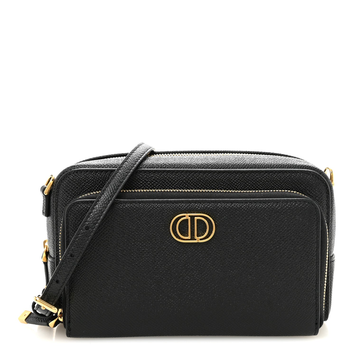 Christian Dior Grained Calfskin Caro Double Pouch Black