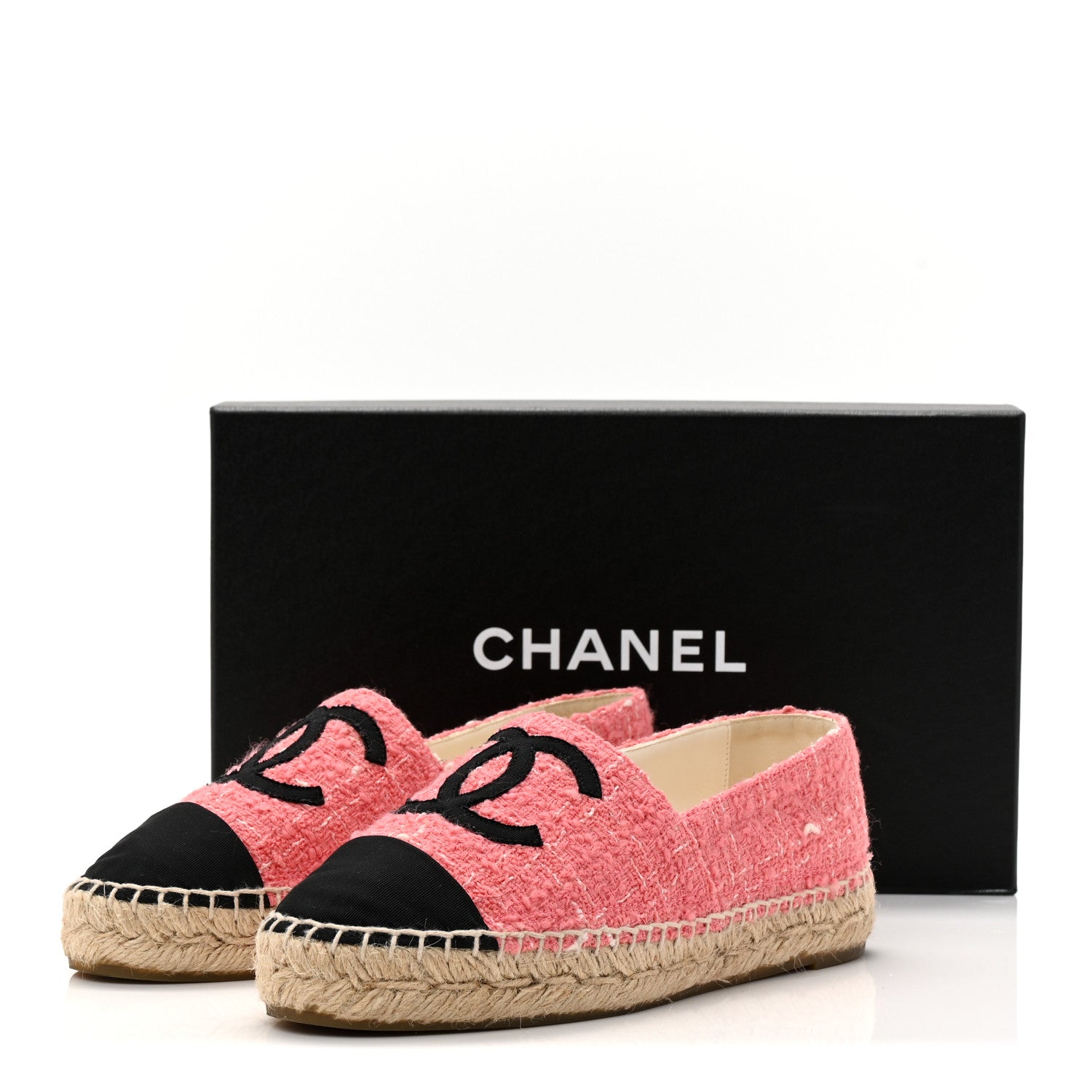Chanel Tweed Grosgrain CC Espadrilles 35 Pink