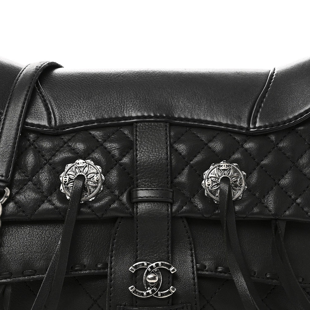 Chanel Goatskin Quilted Paris Dallas Saddle Bag Black