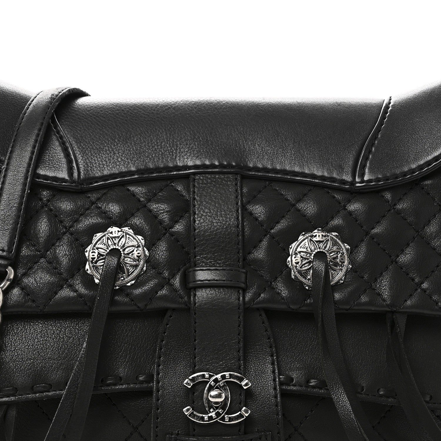 Chanel Goatskin Quilted Paris Dallas Saddle Bag Black