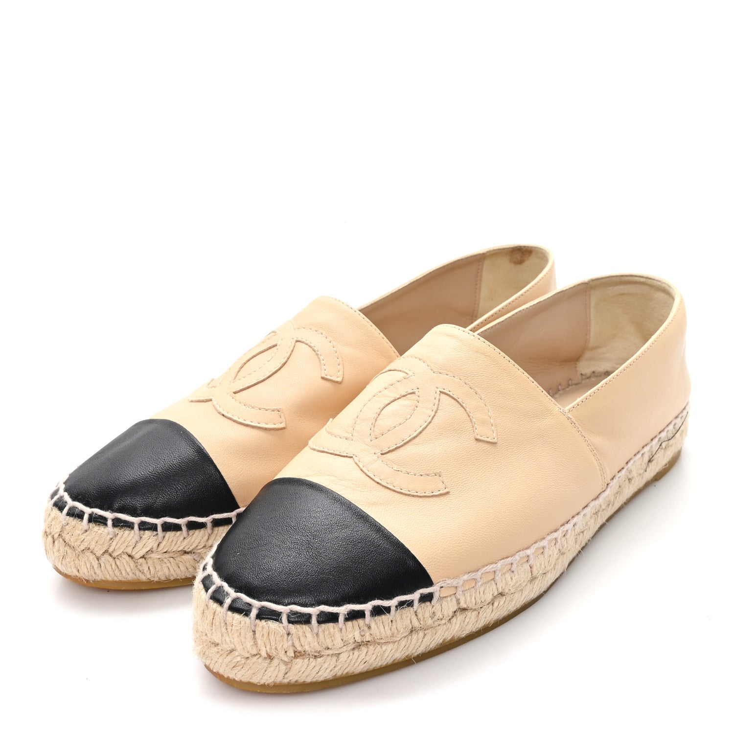 Lambskin CC Espadrilles 37 Beige Black