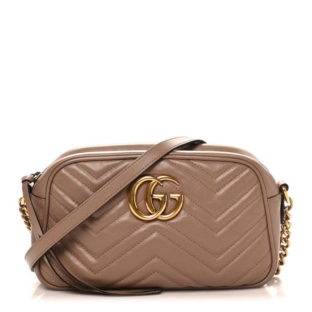 Gucci Calfskin Matelasse Small GG Marmont Chain Shoulder Bag Porcelain Rose