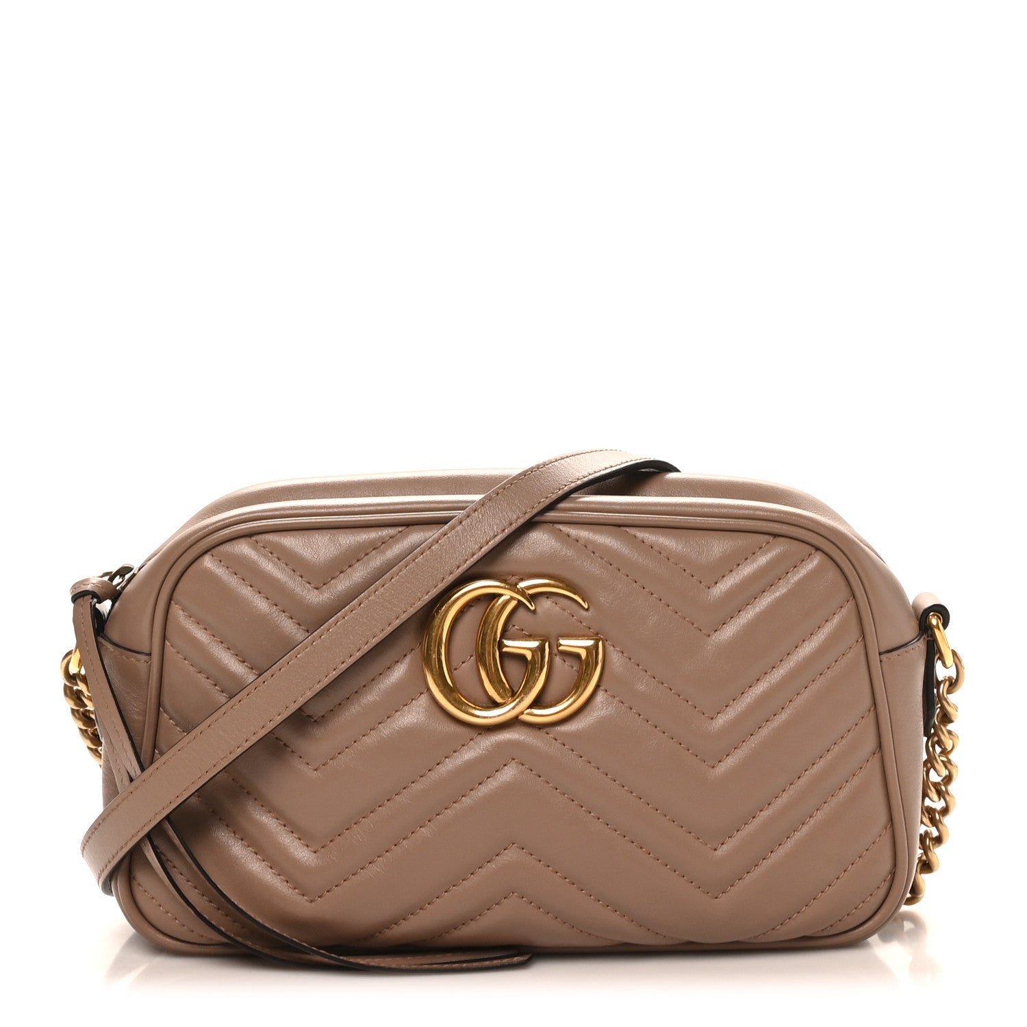 Gucci Calfskin Matelasse Small GG Marmont Chain Shoulder Bag Porcelain Rose