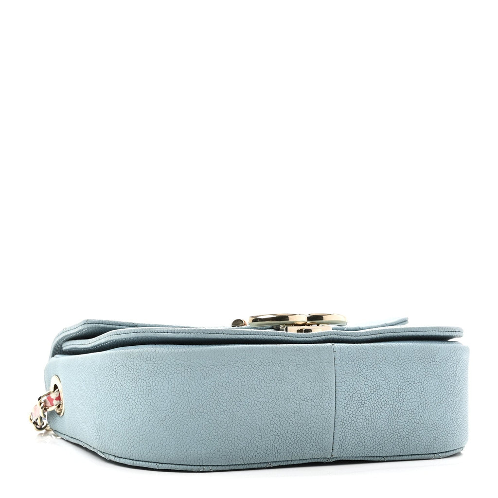 Chanel Grained Calfskin Quilted Small Cuba Top Handle Flap Blue