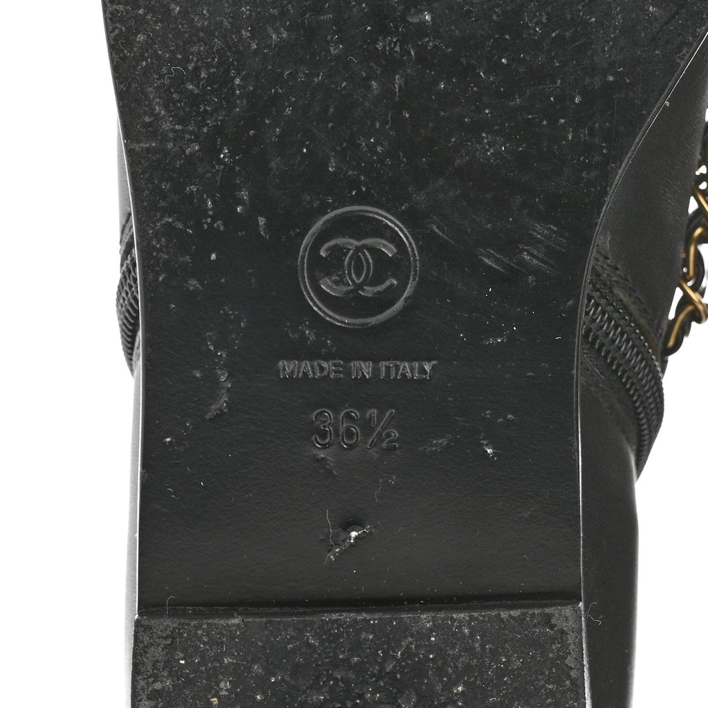 Calfskin Chain Lace Up Boots 36.5 Black