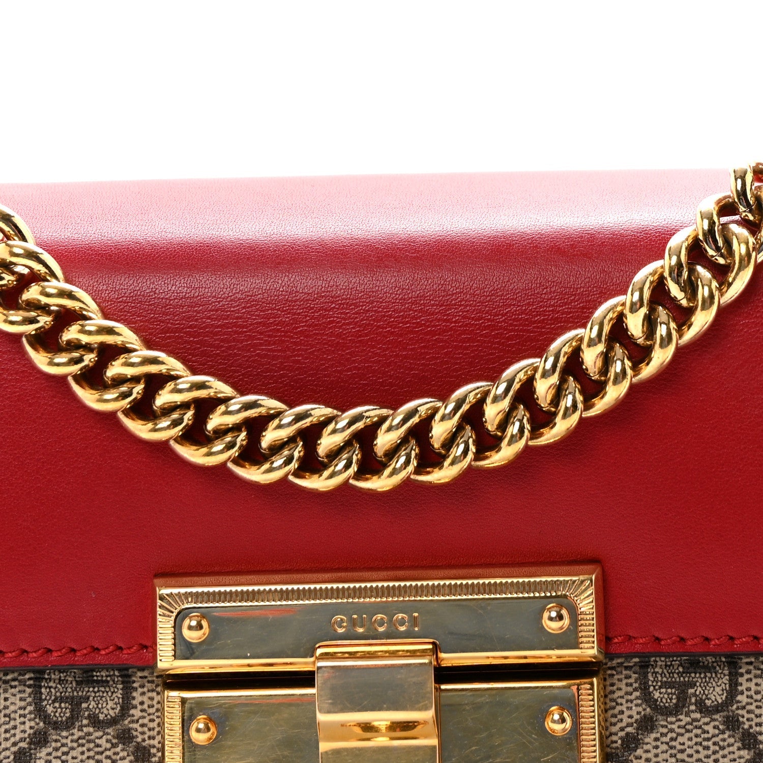 Gucci GG Supreme Monogram Calfskin Small Padlock Shoulder Bag Beige Hibiscus Red New Rosette