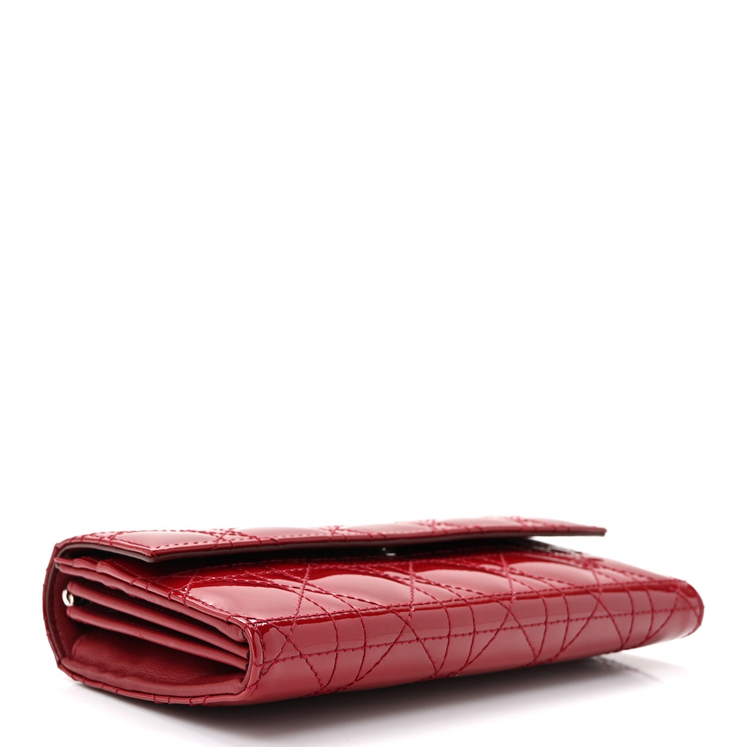 Christian Dior Patent Cannage Lady Dior Rendezvous Wallet On Chain Rouge Ceris