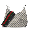 Gucci GG Supreme Monogram Textured Calfskin Web Large Attache Shoulder Bag Beige Blue