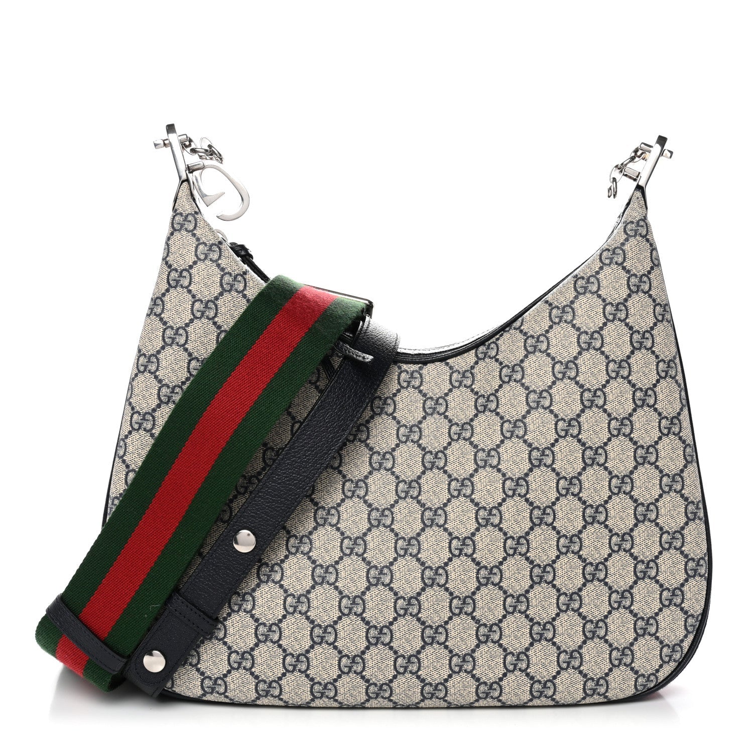 Gucci GG Supreme Monogram Textured Calfskin Web Large Attache Shoulder Bag Beige Blue