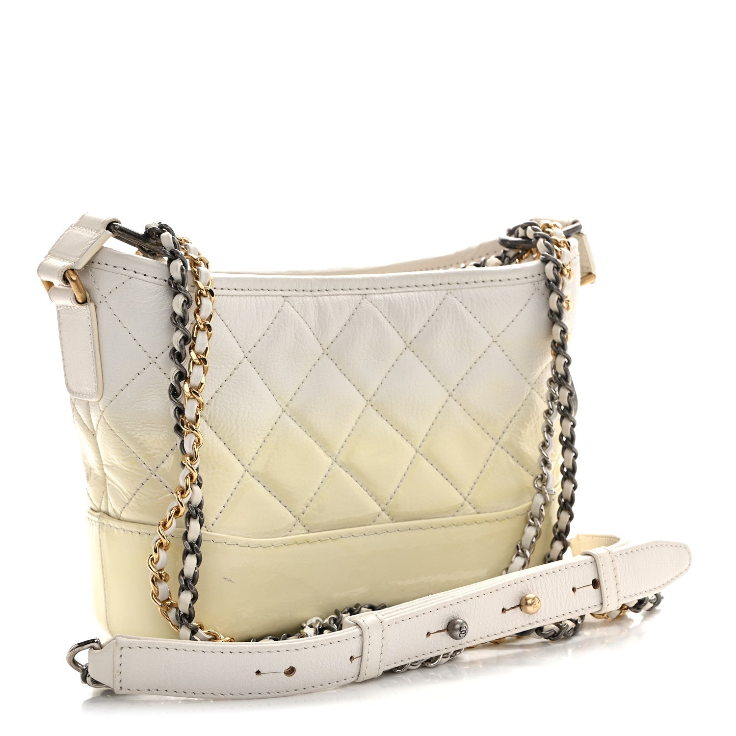 Chanel Patent Goatskin Quilted Small Gabrielle Hobo White