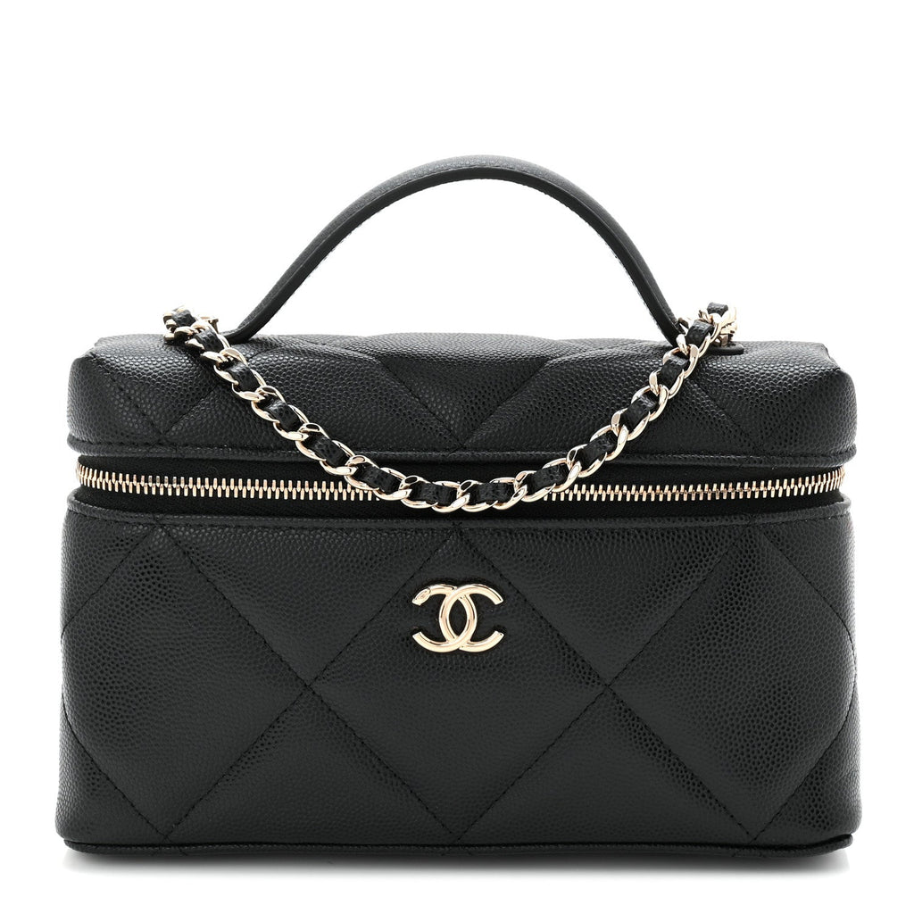 Chanel Caviar Quilted Top Handle Slim Vanity With Chain Black