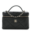 Chanel Caviar Quilted Top Handle Slim Vanity With Chain Black