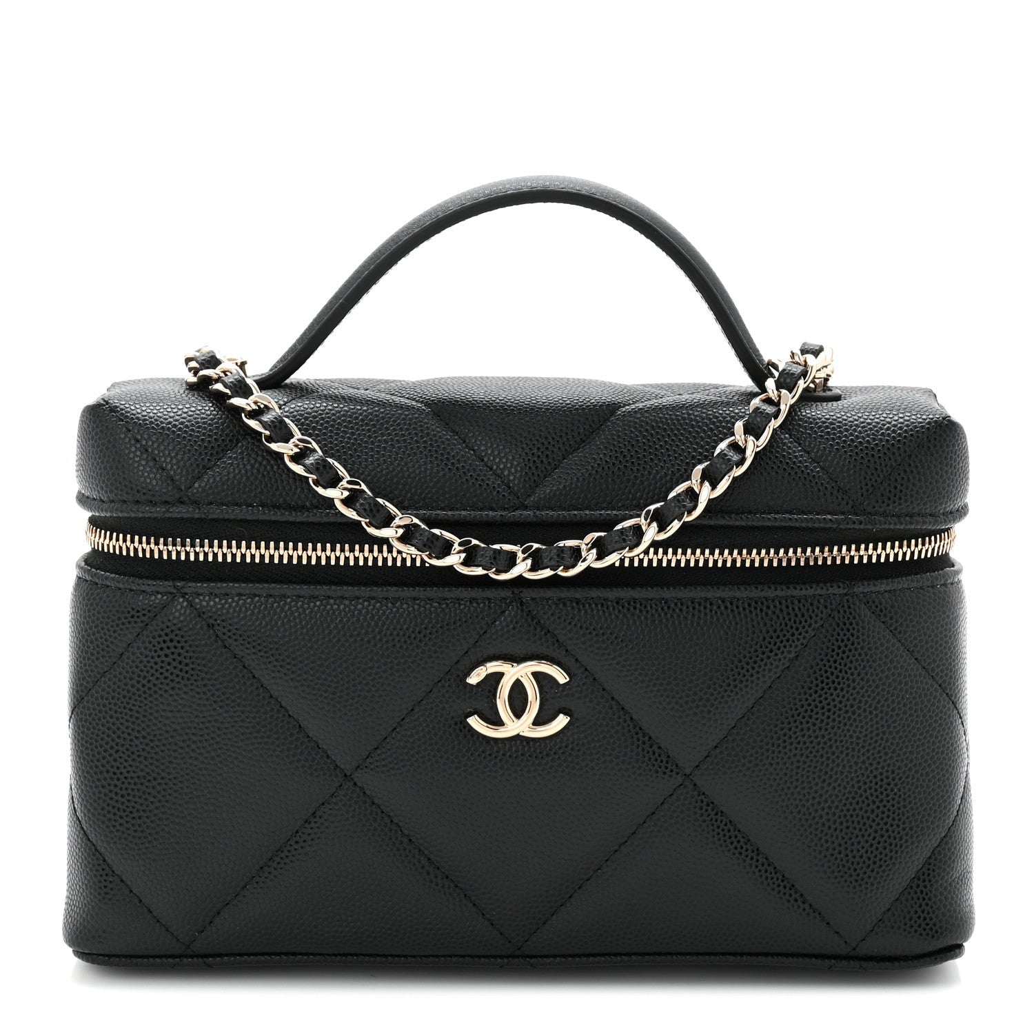 Chanel Caviar Quilted Top Handle Slim Vanity With Chain Black