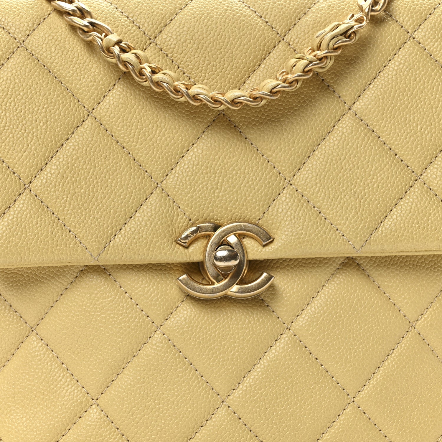 Chanel Shiny Caviar Quilted Chain Melody Backpack Yellow