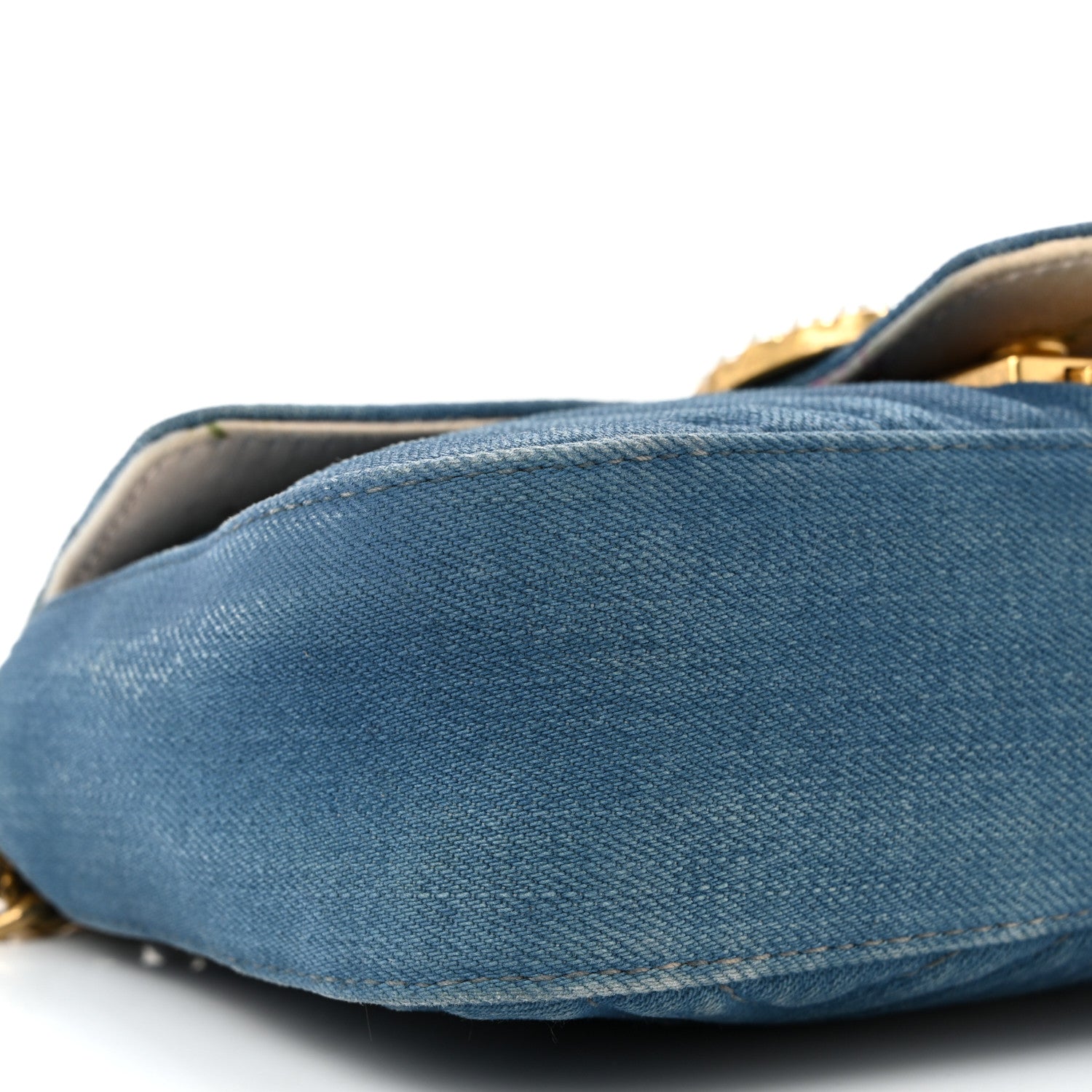 Gucci Denim Matelasse Mini Pearly GG Marmont Shoulder Bag Blue